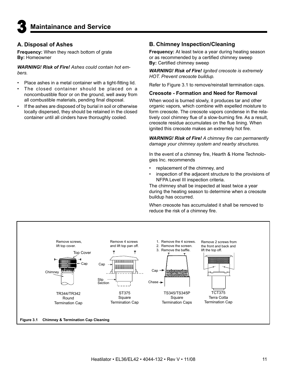 Maintainance and service | Hearth and Home Technologies EL36 Series User Manual | Page 11 / 52