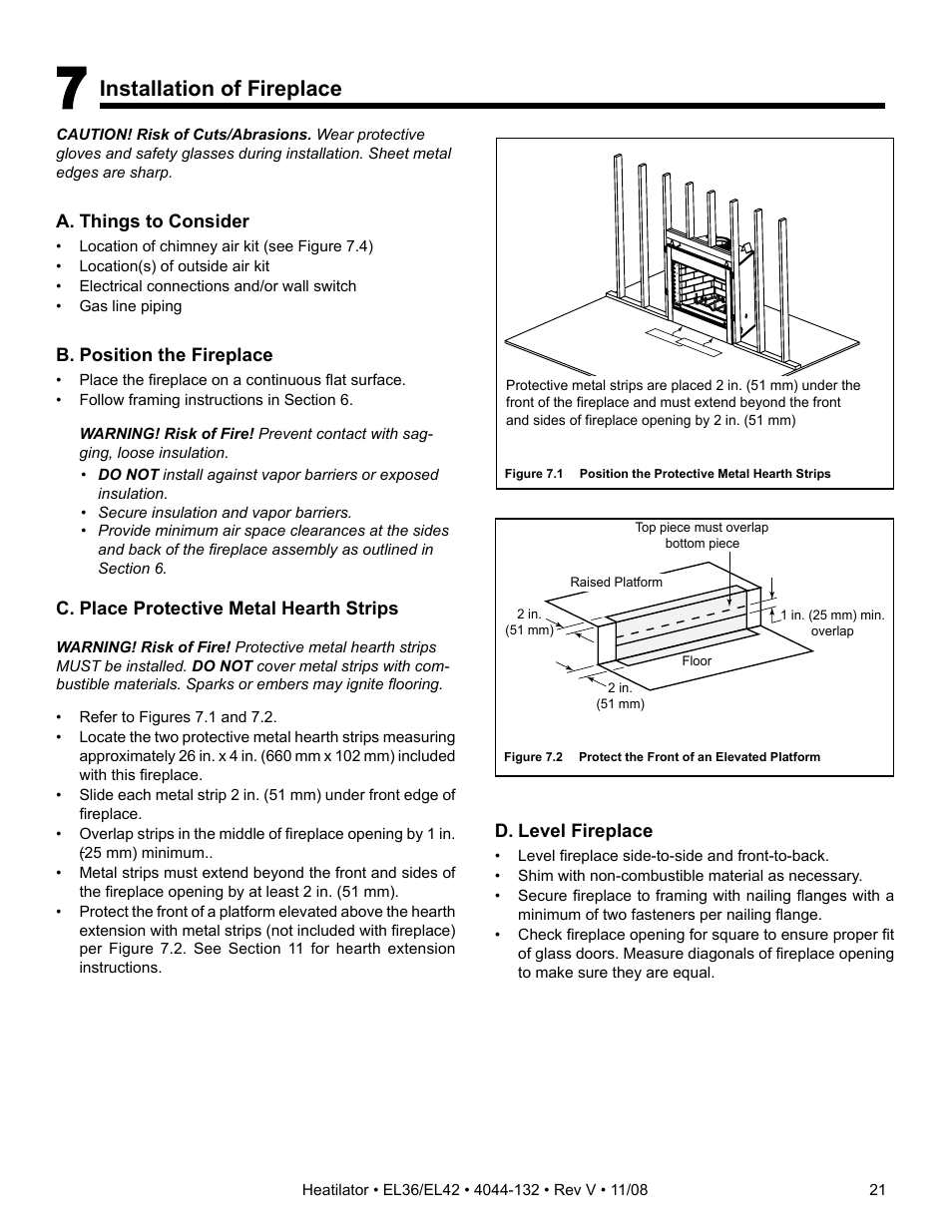 Installation of fireplace | Hearth and Home Technologies EL36 Series User Manual | Page 21 / 52
