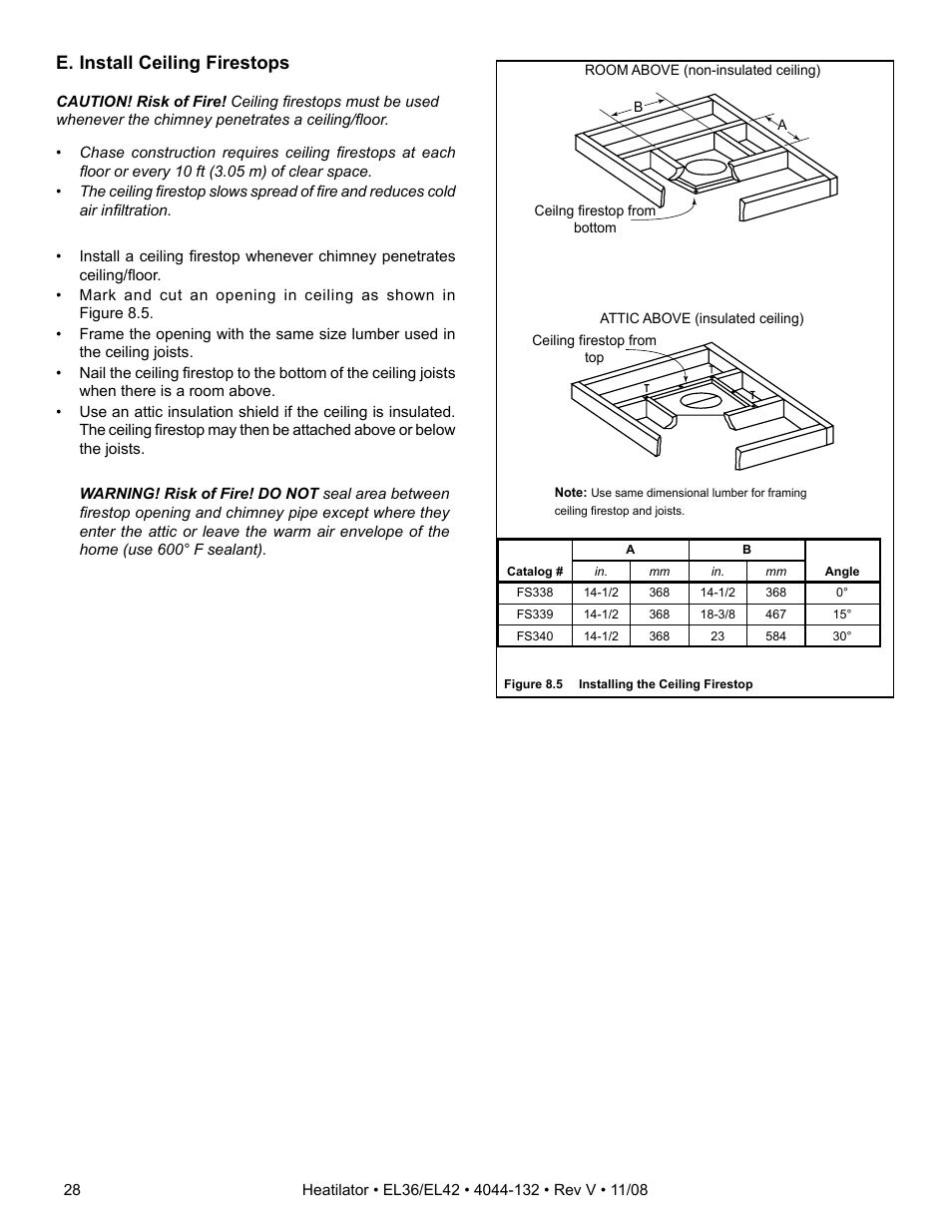 E. install ceiling firestops | Hearth and Home Technologies EL36 Series User Manual | Page 28 / 52