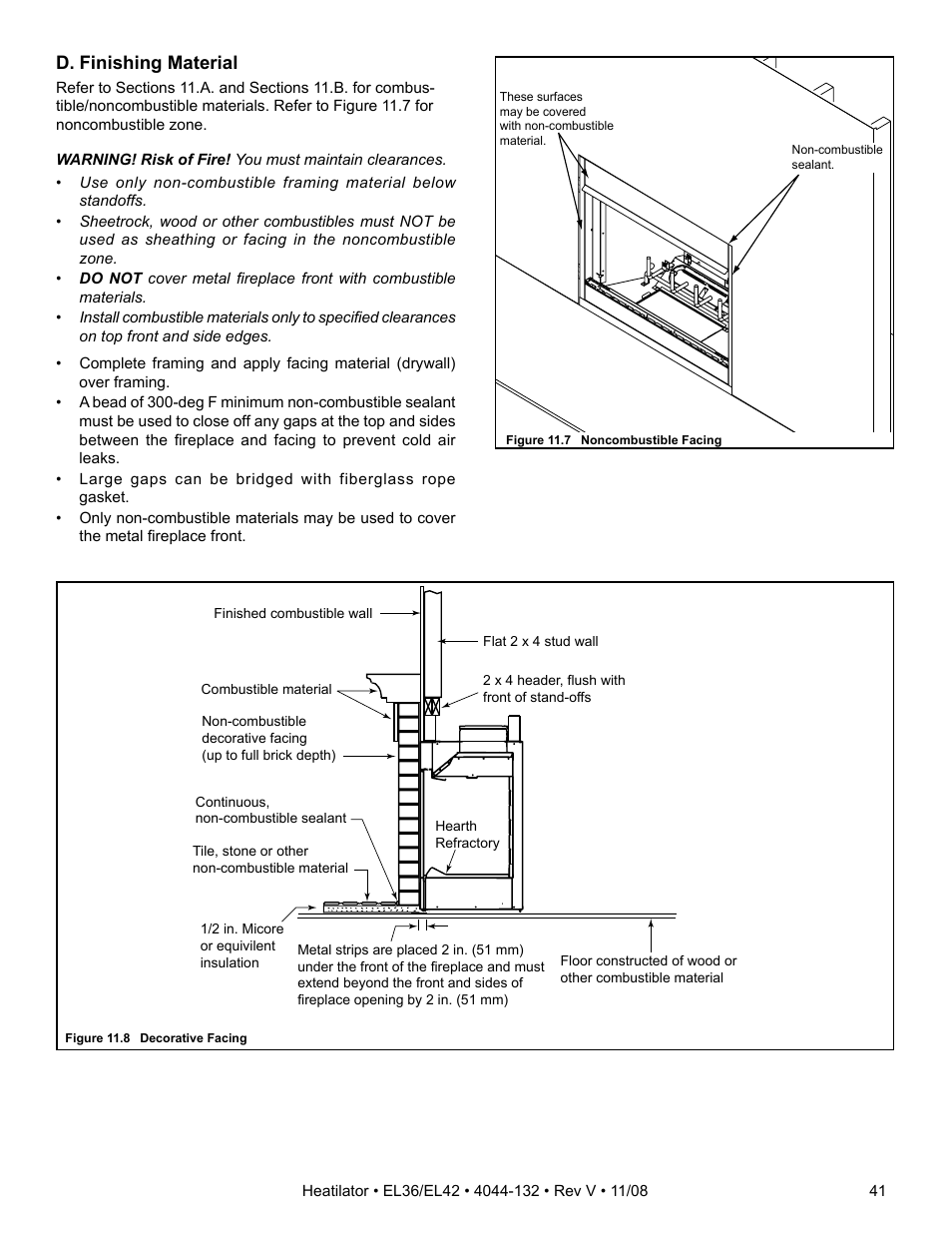 D. finishing material | Hearth and Home Technologies EL36 Series User Manual | Page 41 / 52