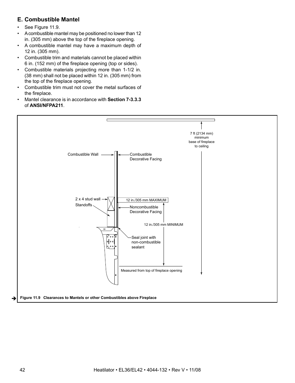E. combustible mantel | Hearth and Home Technologies EL36 Series User Manual | Page 42 / 52
