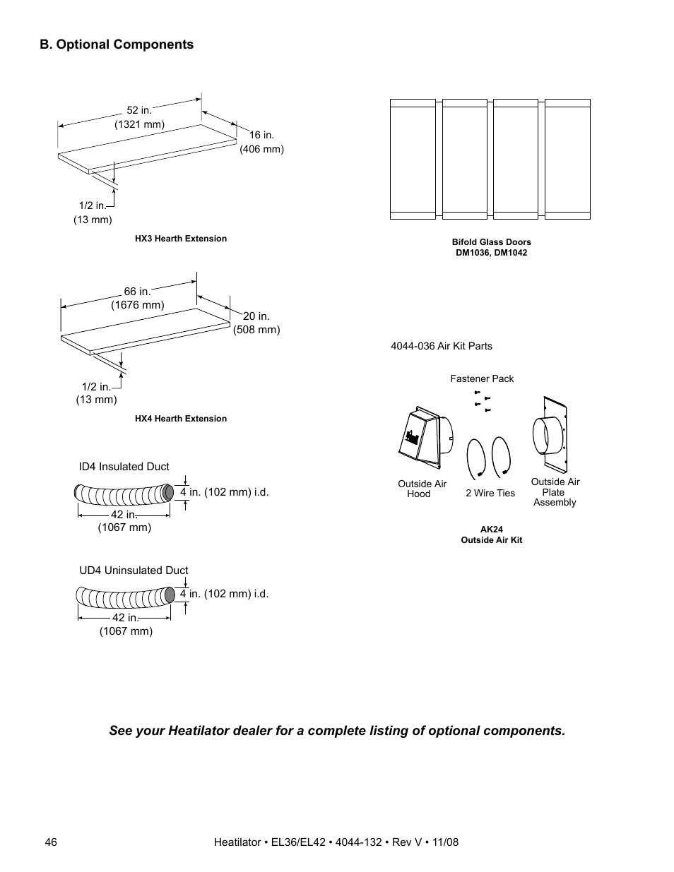B. optional components | Hearth and Home Technologies EL36 Series User Manual | Page 46 / 52