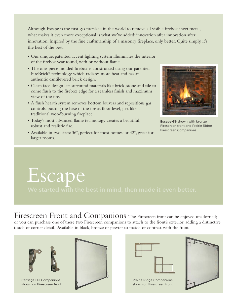 Escape, Firescreen front and companions | Hearth and Home Technologies ESCAPE-36DV User Manual | Page 3 / 4