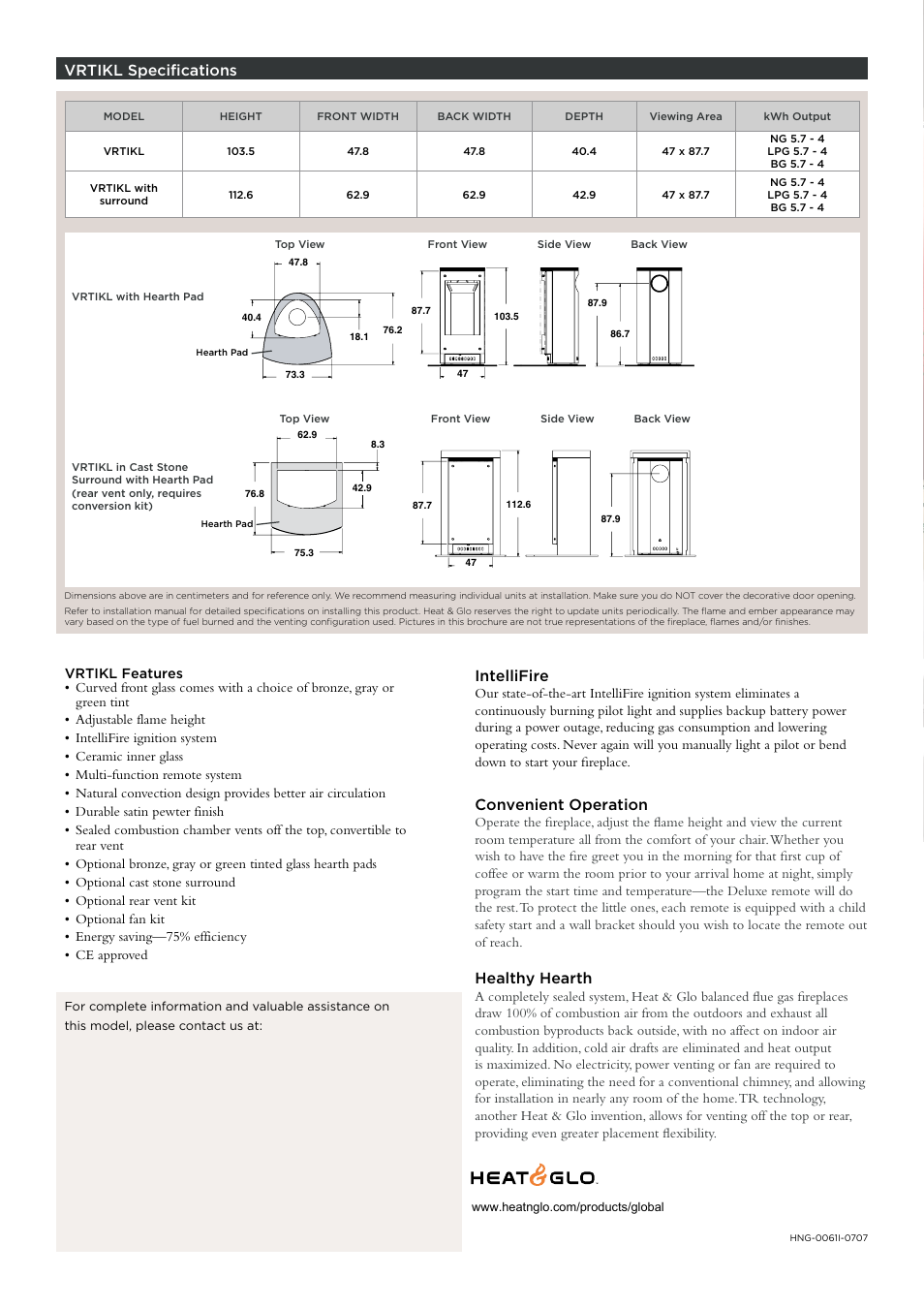 Intellifire, Convenient operation, Healthy hearth | Vrtikl specifications | Hearth and Home Technologies VRTIKL User Manual | Page 4 / 4