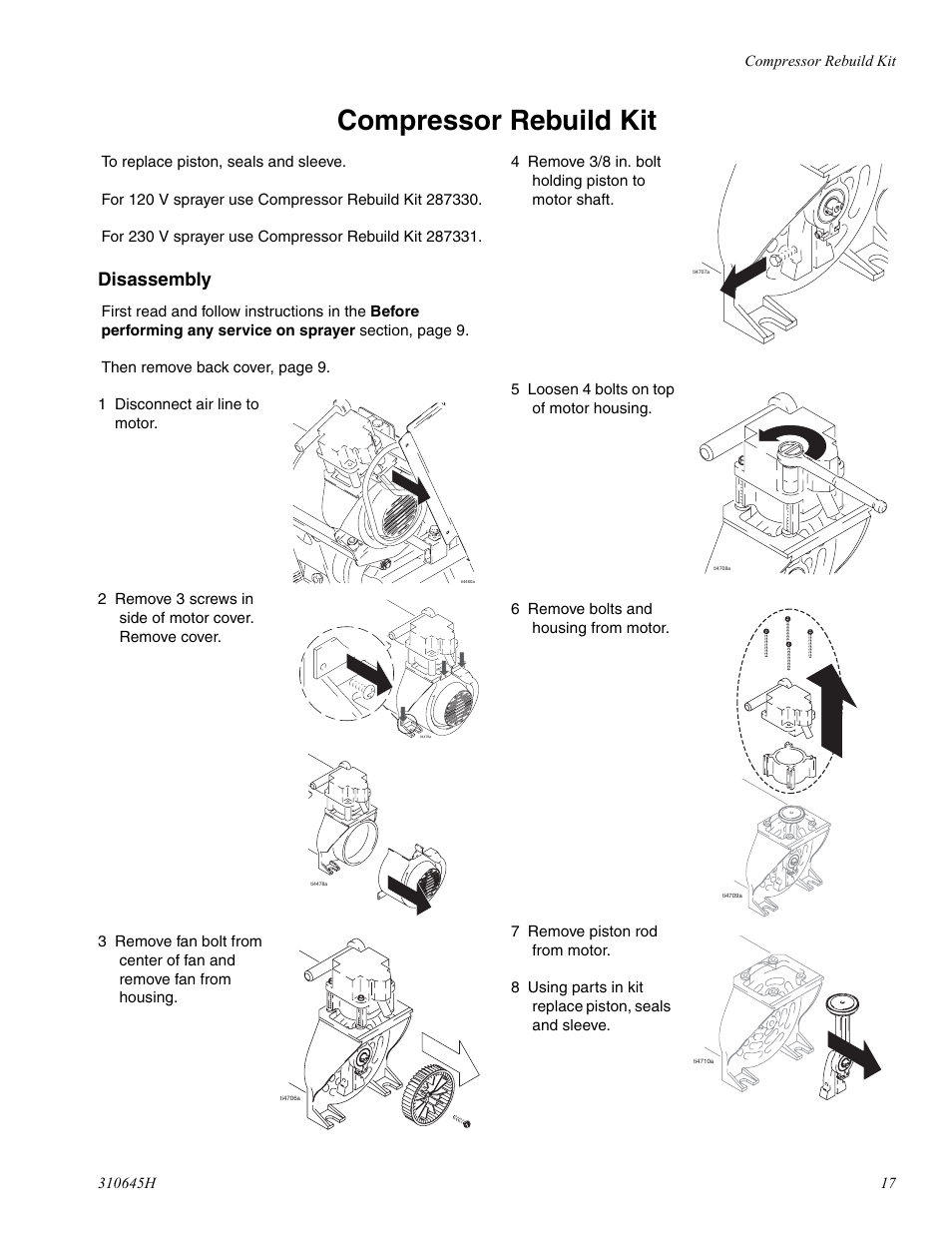 Compressor rebuild kit, Disassembly | Healthyway 310645H User Manual | Page 17 / 36