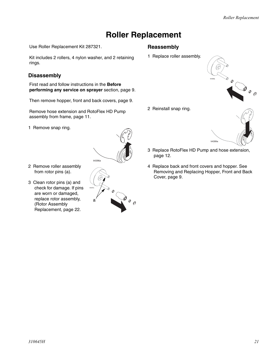 Roller replacement, Disassembly, Reassembly | Healthyway 310645H User Manual | Page 21 / 36