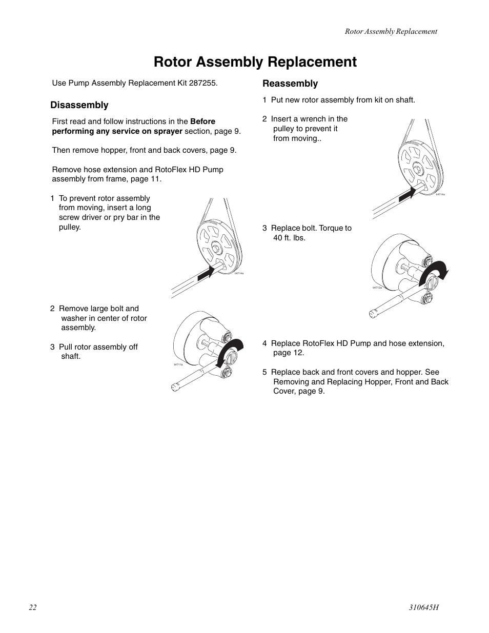 Rotor assembly replacement, Disassembly, Reassembly | Healthyway 310645H User Manual | Page 22 / 36