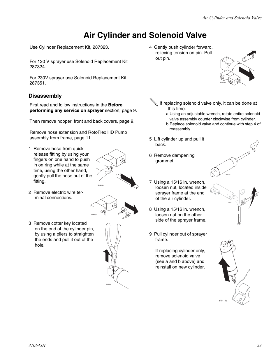 Air cylinder and solenoid valve, Disassembly | Healthyway 310645H User Manual | Page 23 / 36