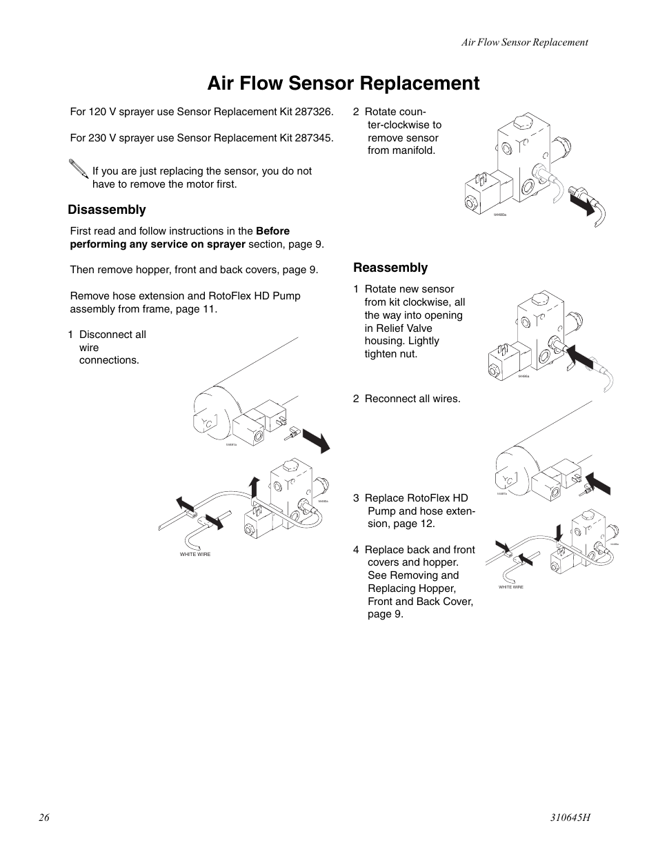 Air flow sensor replacement, Disassembly, Reassembly | Healthyway 310645H User Manual | Page 26 / 36