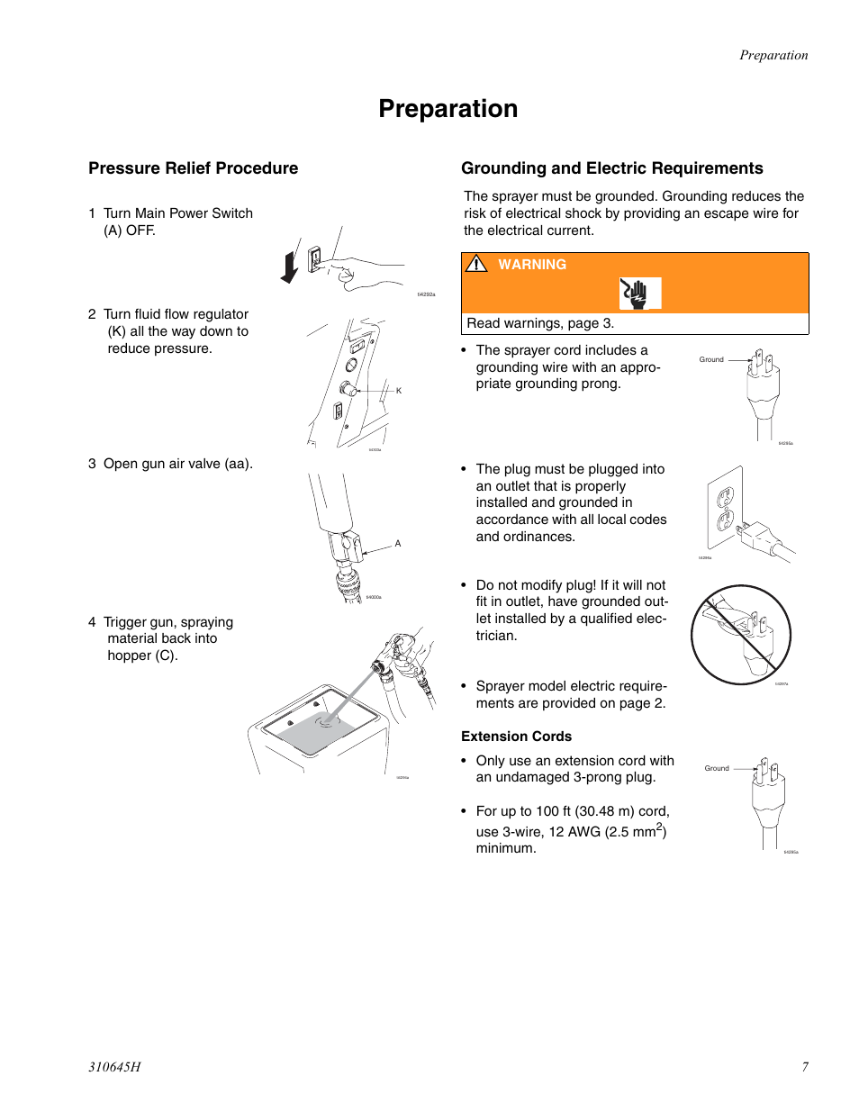 Preparation, Pressure relief procedure, Grounding and electric requirements | Healthyway 310645H User Manual | Page 7 / 36