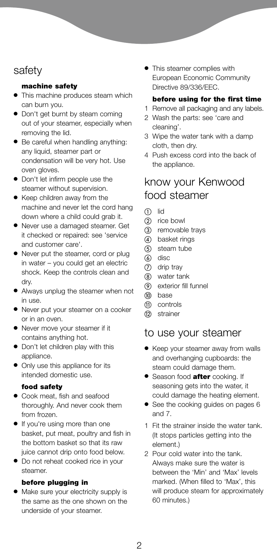 Safety, Know your kenwood food steamer | Kenwood FS560 User Manual | Page 5 / 115