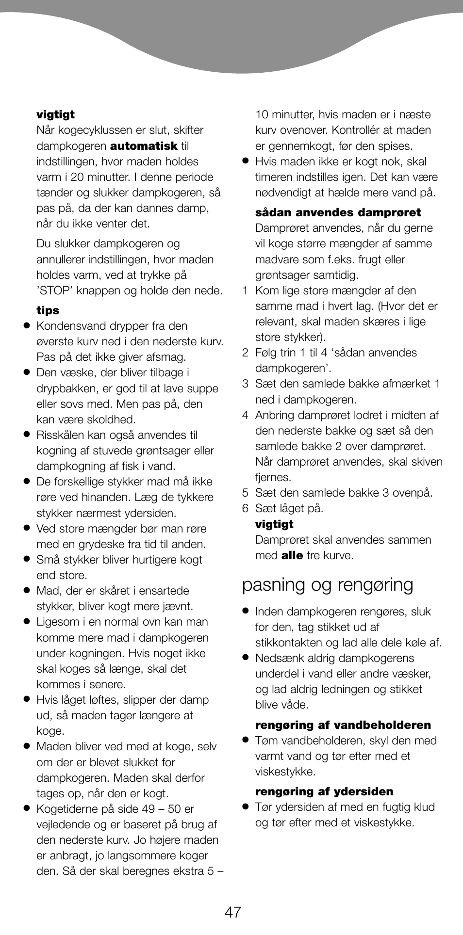 Pasning og rengøring | Kenwood FS560 User Manual | Page 50 / 115