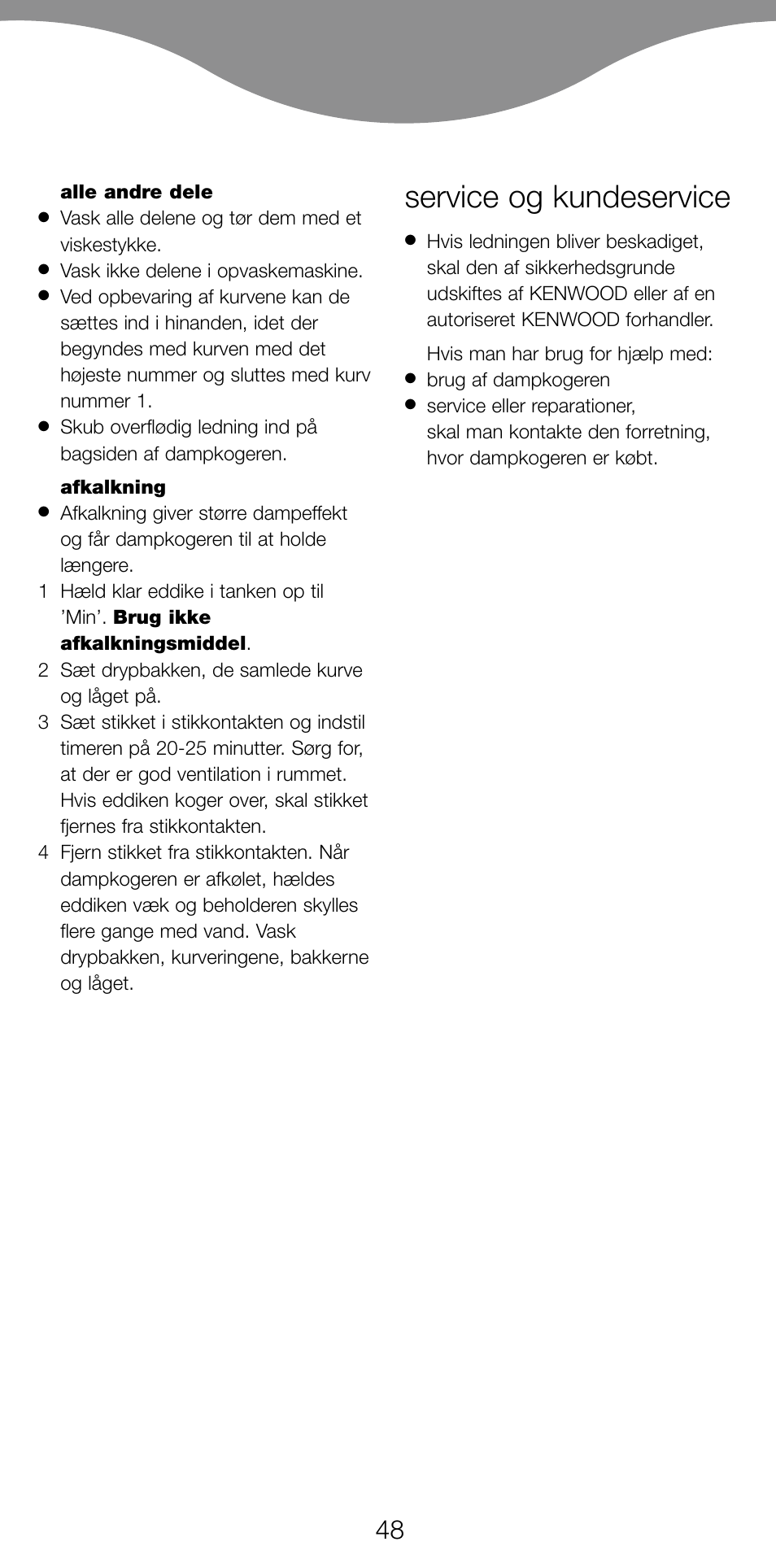 Service og kundeservice | Kenwood FS560 User Manual | Page 51 / 115