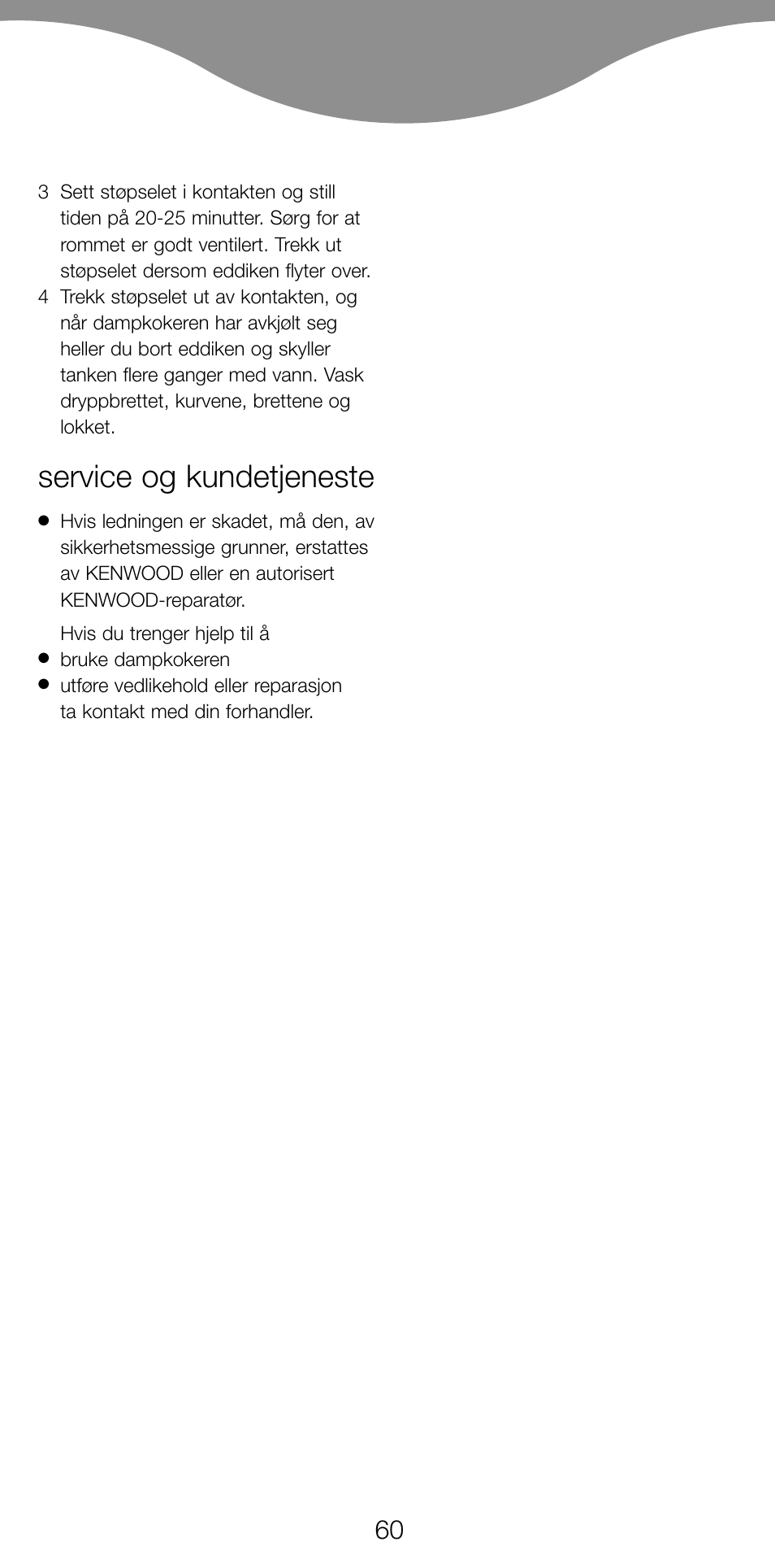 Service og kundetjeneste | Kenwood FS560 User Manual | Page 63 / 115