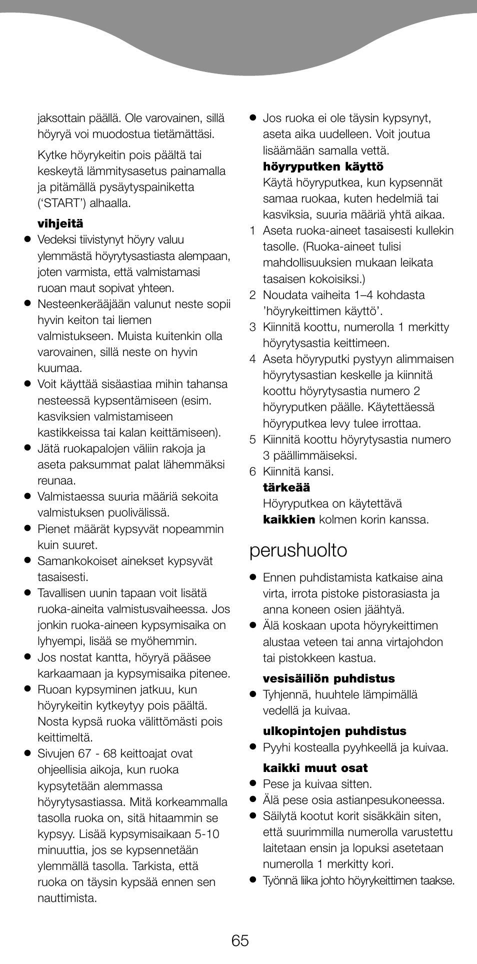 Perushuolto | Kenwood FS560 User Manual | Page 68 / 115