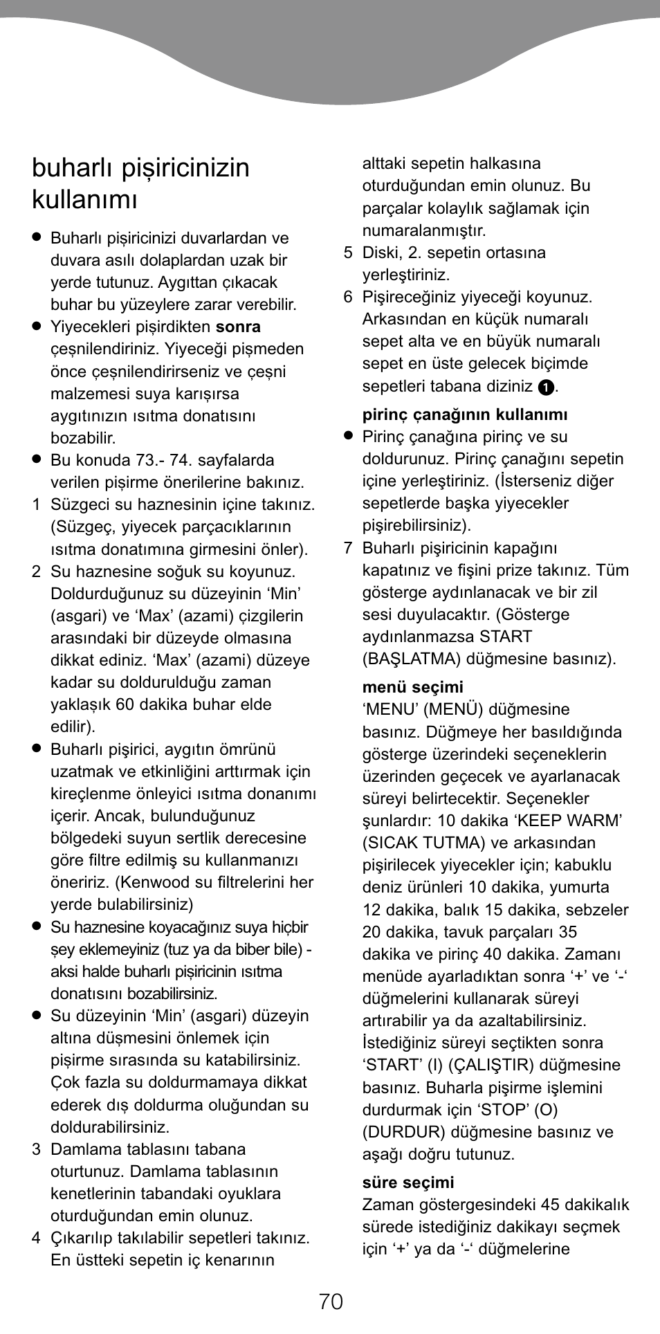 Buharlı pi…iricinizin kullanımı | Kenwood FS560 User Manual | Page 73 / 115