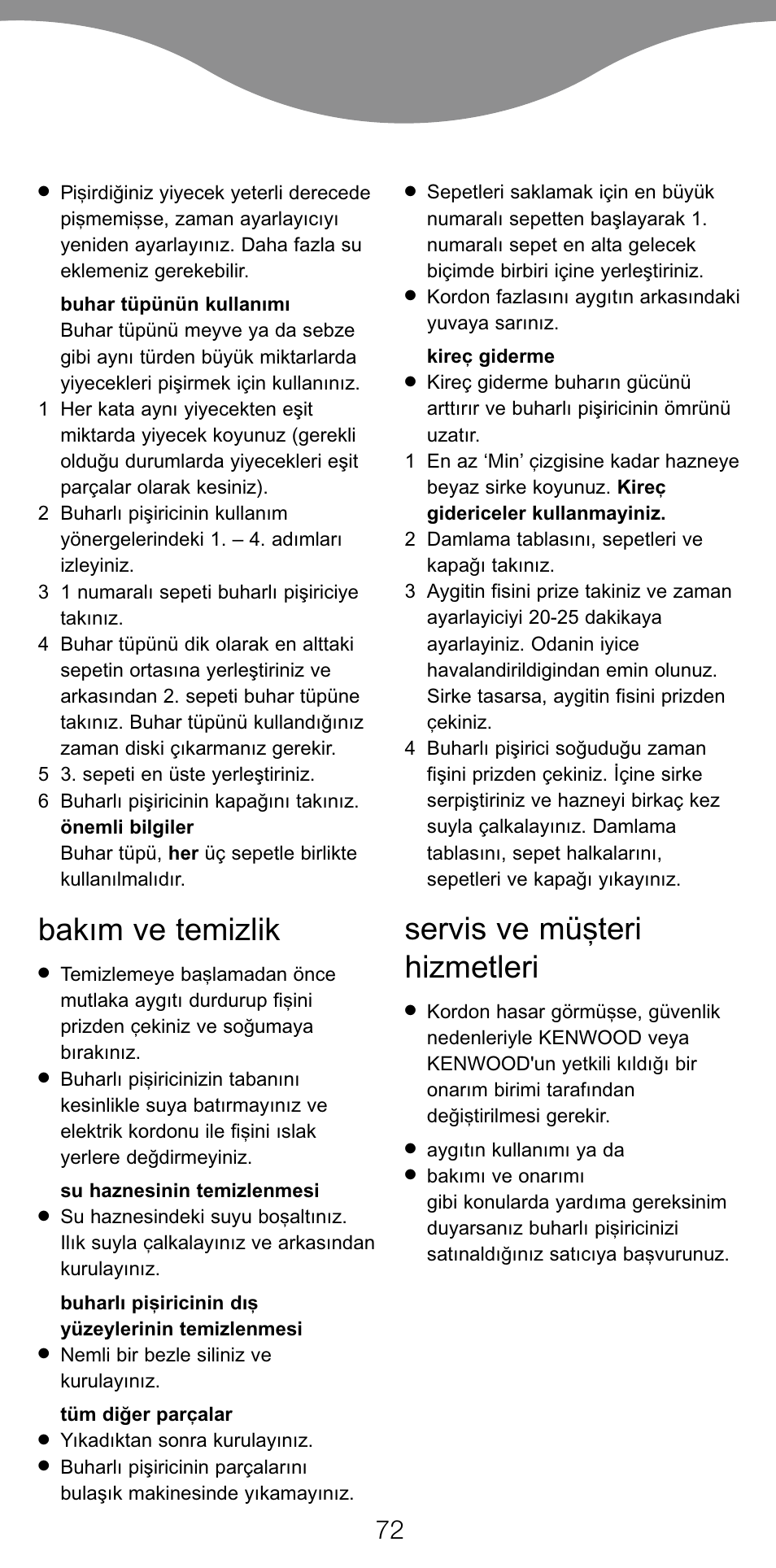 Bakım ve temizlik, Servis ve mü…teri hizmetleri | Kenwood FS560 User Manual | Page 75 / 115