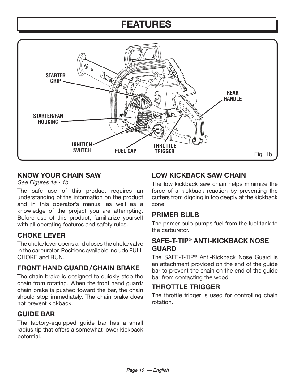 Features | Homelite UT10519 User Manual | Page 10 / 120