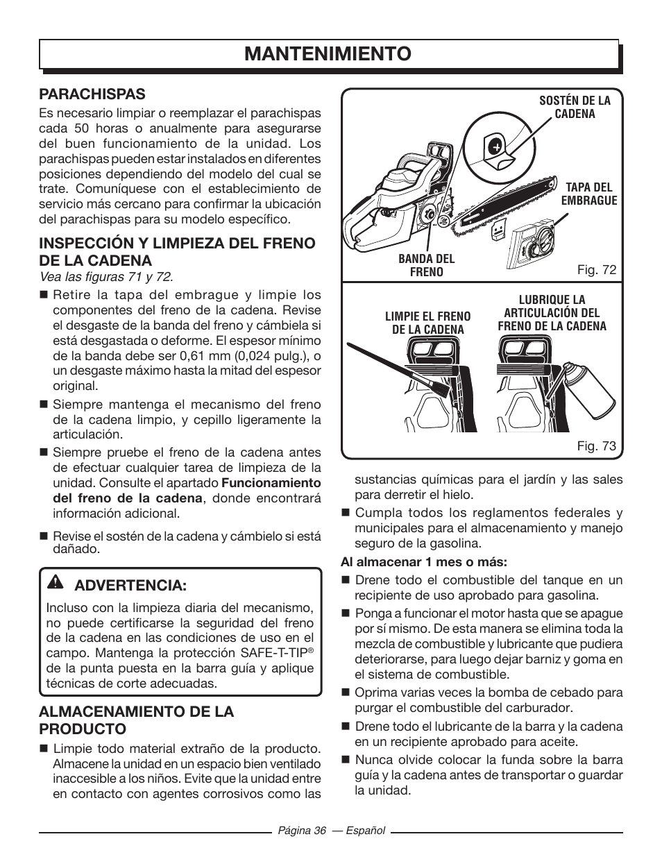 Mantenimiento | Homelite UT10519 User Manual | Page 114 / 120