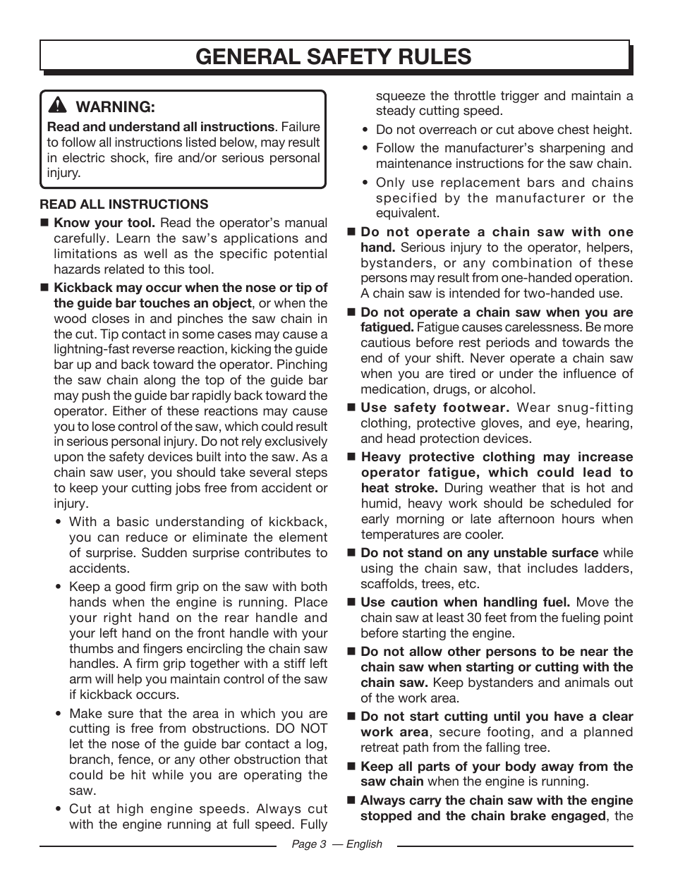 General safety rules | Homelite UT10519 User Manual | Page 3 / 120