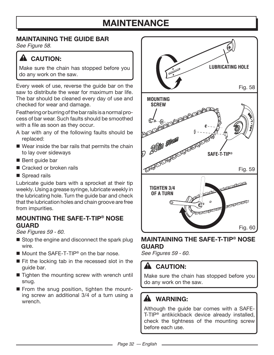 Maintenance | Homelite UT10519 User Manual | Page 32 / 120