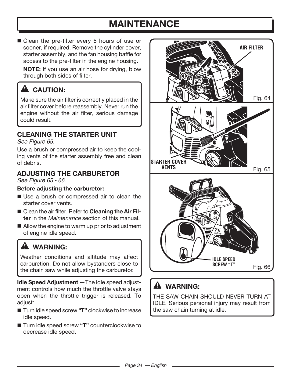 Maintenance | Homelite UT10519 User Manual | Page 34 / 120