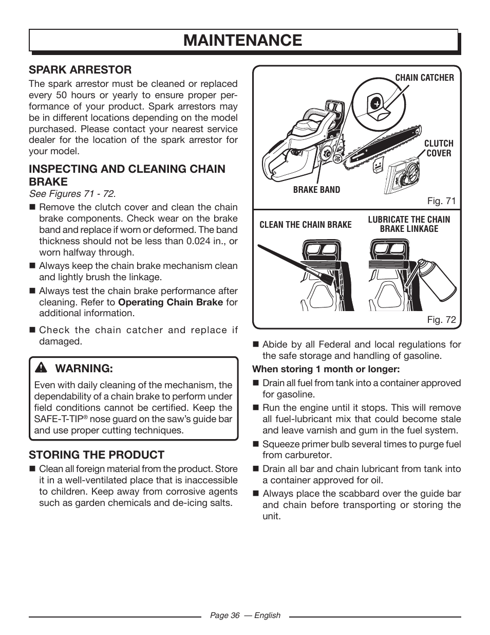 Maintenance | Homelite UT10519 User Manual | Page 36 / 120