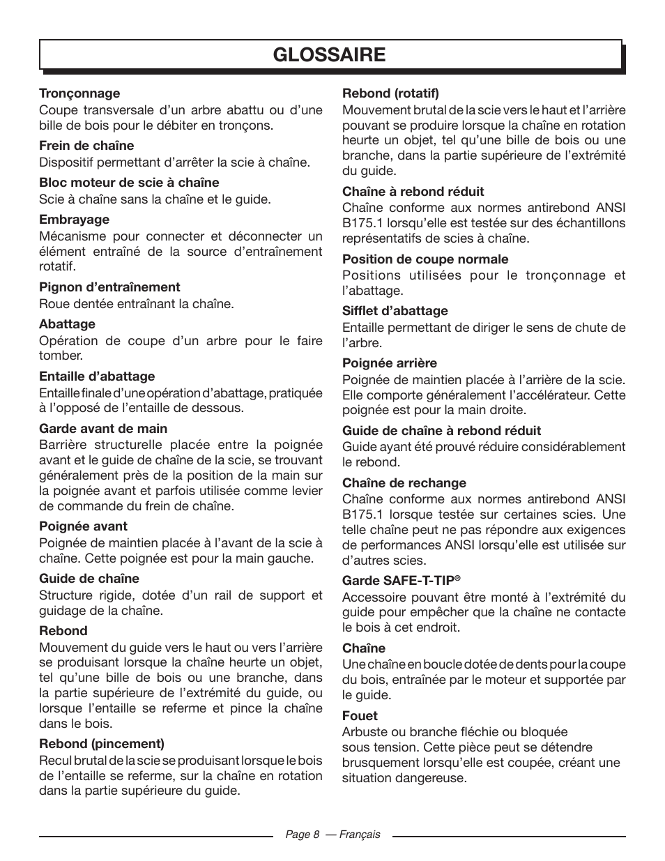 Glossaire | Homelite UT10519 User Manual | Page 47 / 120