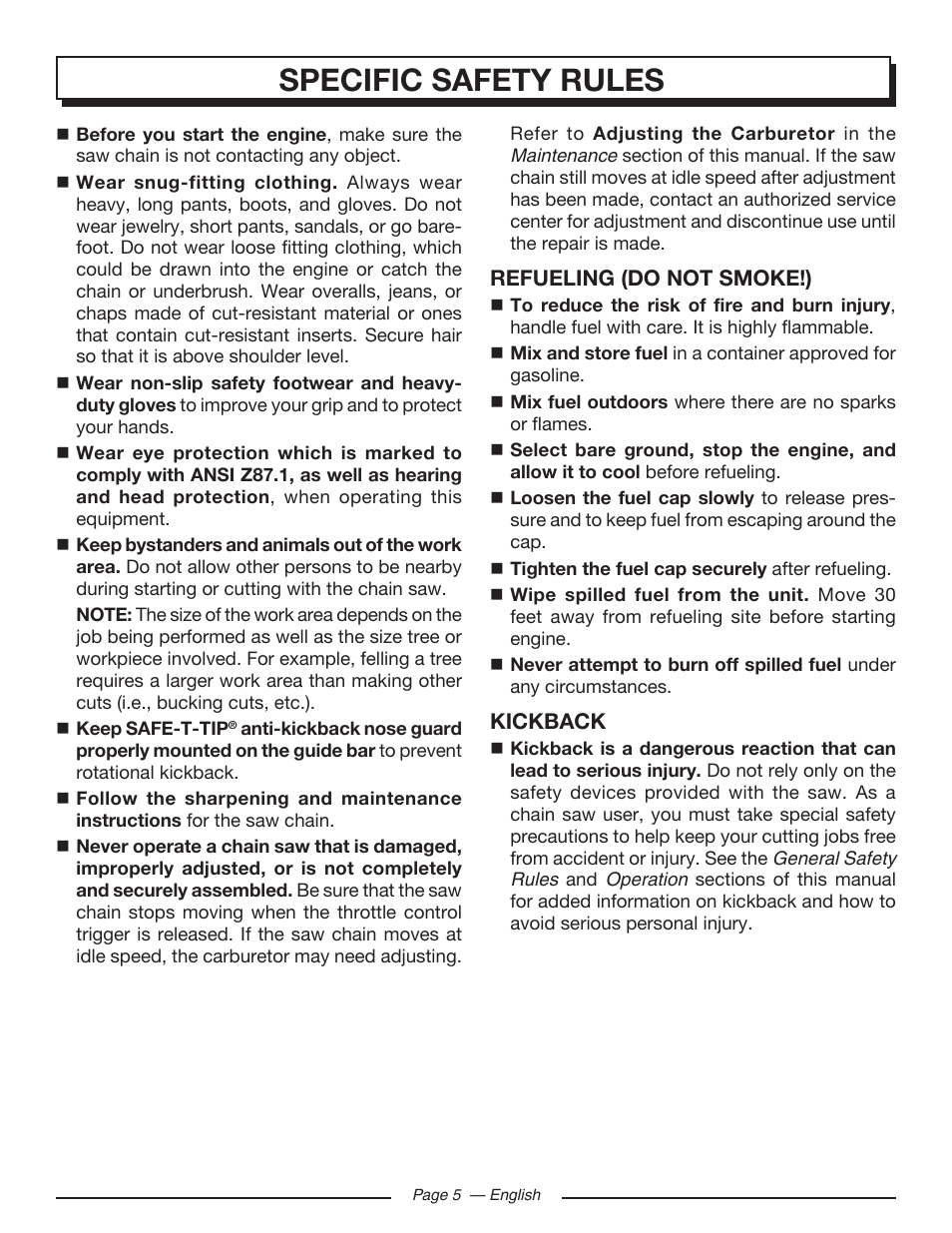 Specific safety rules | Homelite UT10519 User Manual | Page 5 / 120