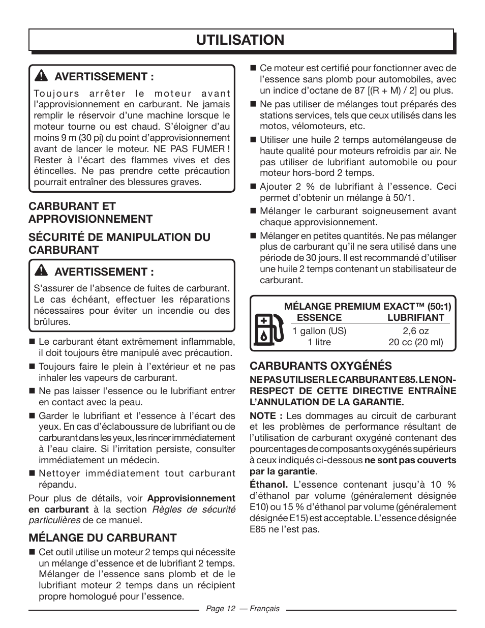 Utilisation | Homelite UT10519 User Manual | Page 51 / 120