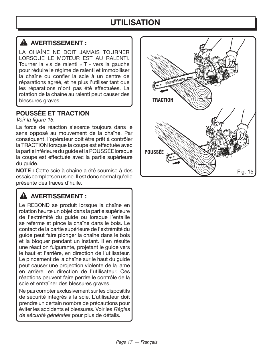 Utilisation | Homelite UT10519 User Manual | Page 56 / 120