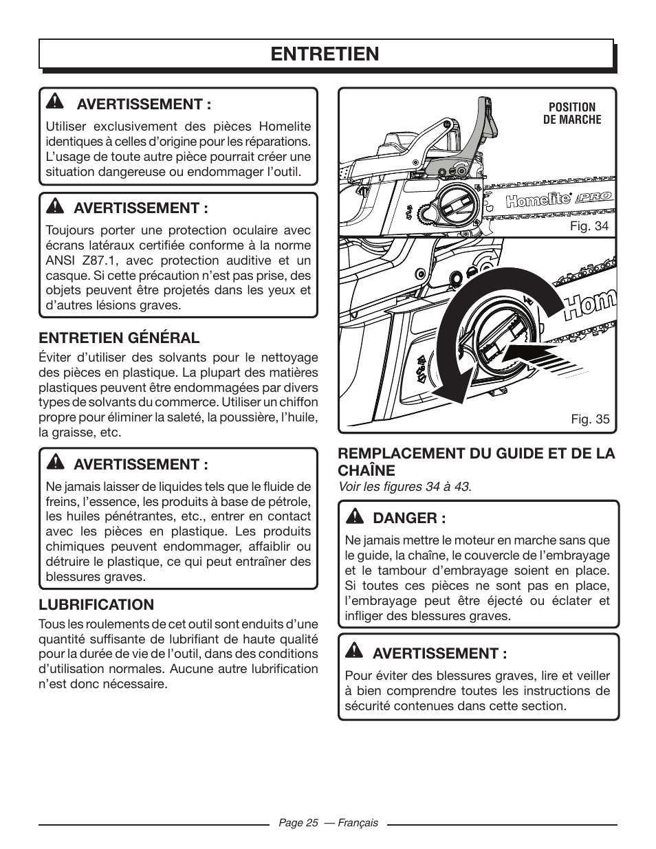 Entretien | Homelite UT10519 User Manual | Page 64 / 120