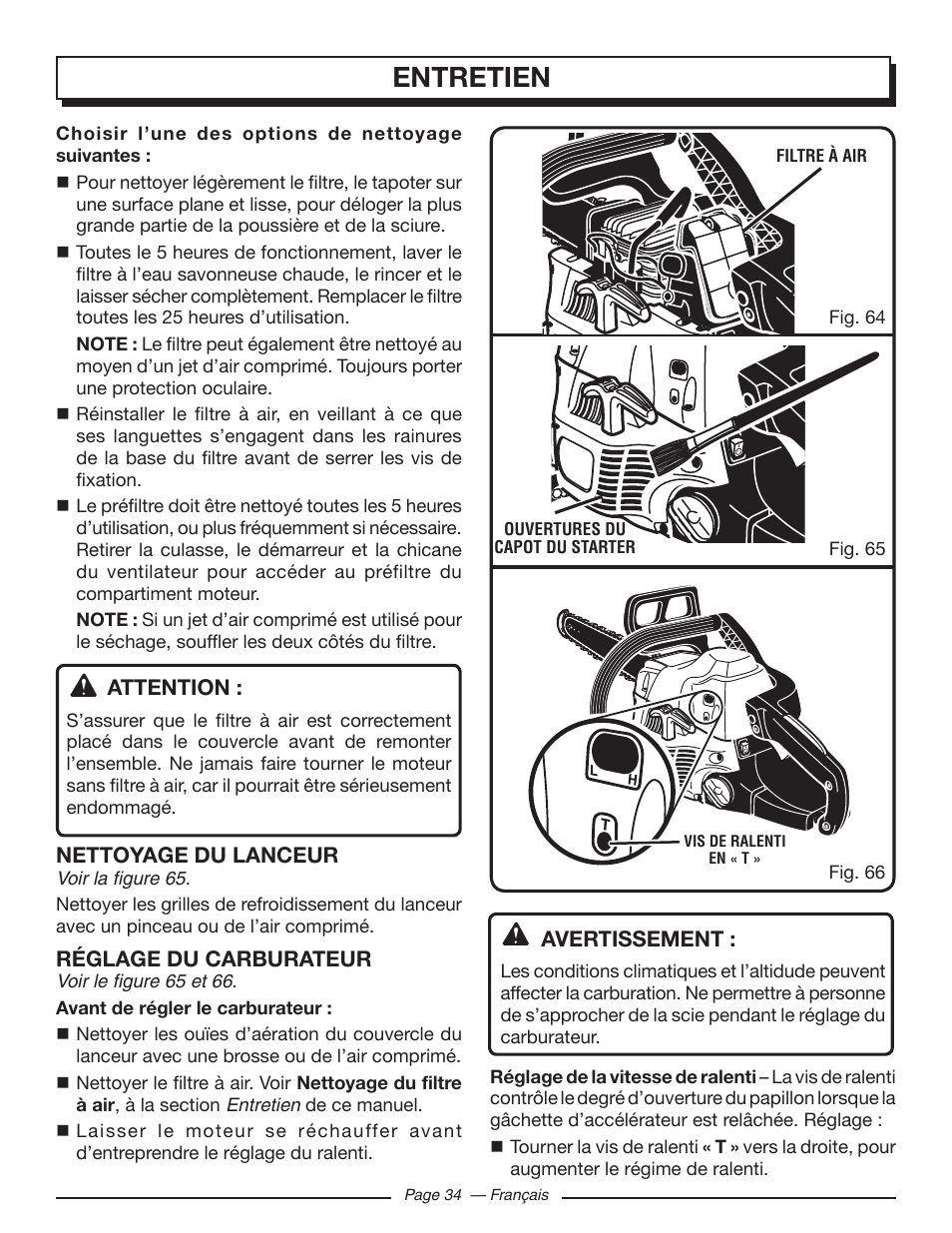 Entretien | Homelite UT10519 User Manual | Page 73 / 120