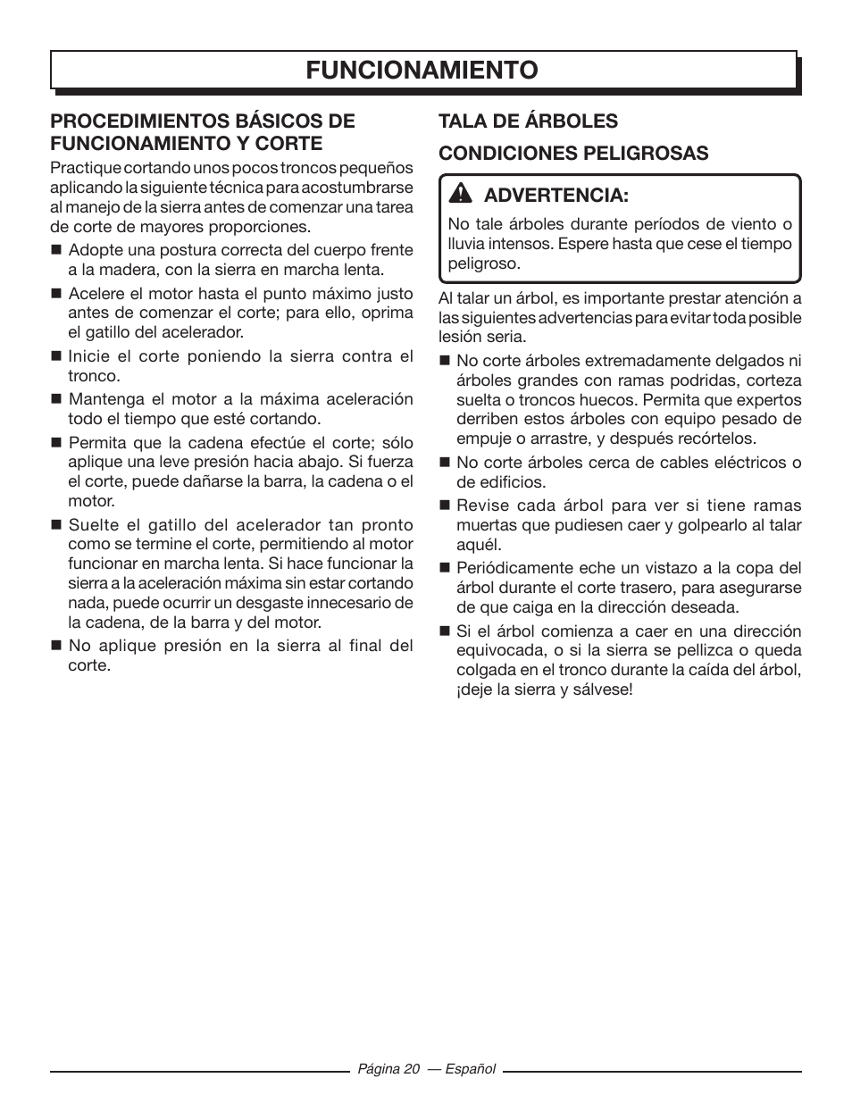 Funcionamiento | Homelite UT10519 User Manual | Page 98 / 120