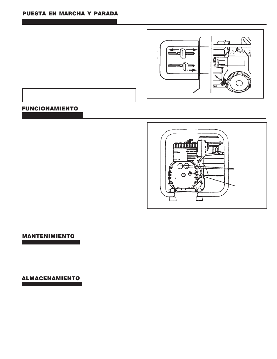 Puesta en marcha y parada, Funcionamiento, Mantenimiento | Almacenamiento | Homelite UT03697 C User Manual | Page 10 / 12