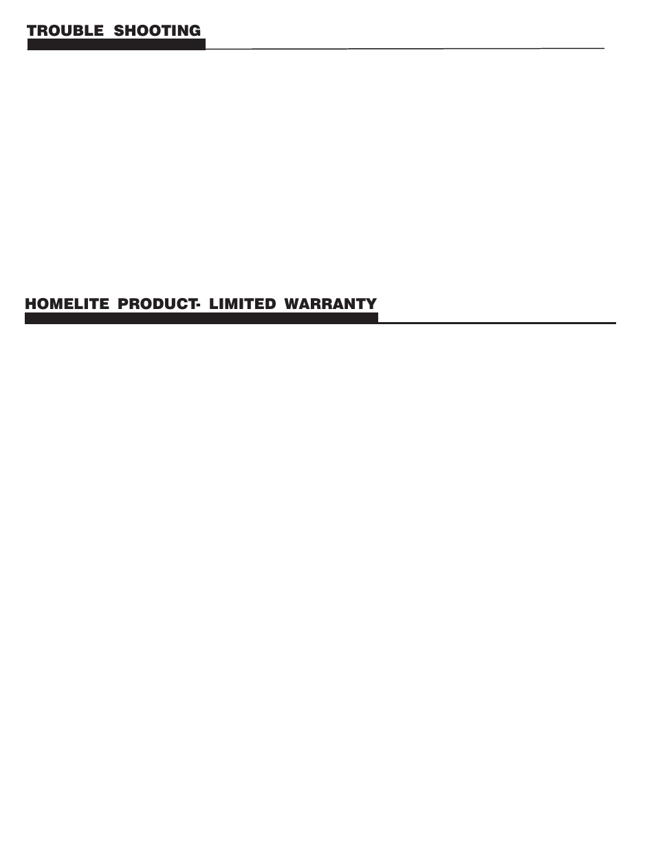Trouble shooting, Homelite product- limited warranty | Homelite UT03697 C User Manual | Page 4 / 12