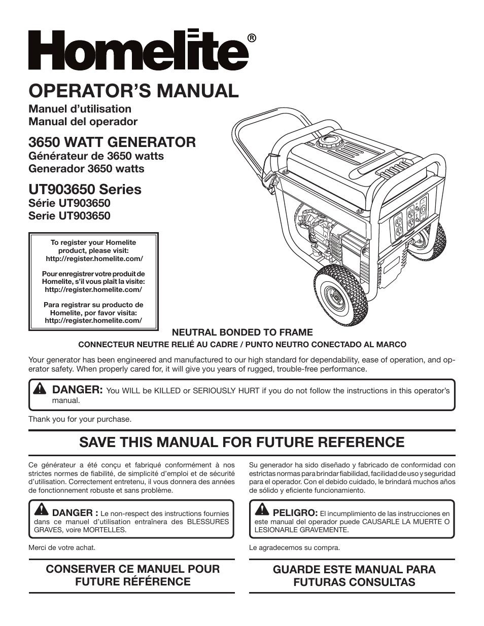 Homelite UT903650 User Manual | 60 pages