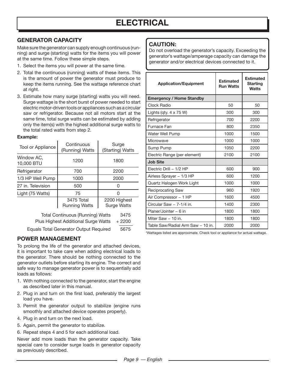 Electrical | Homelite UT903650 User Manual | Page 13 / 60