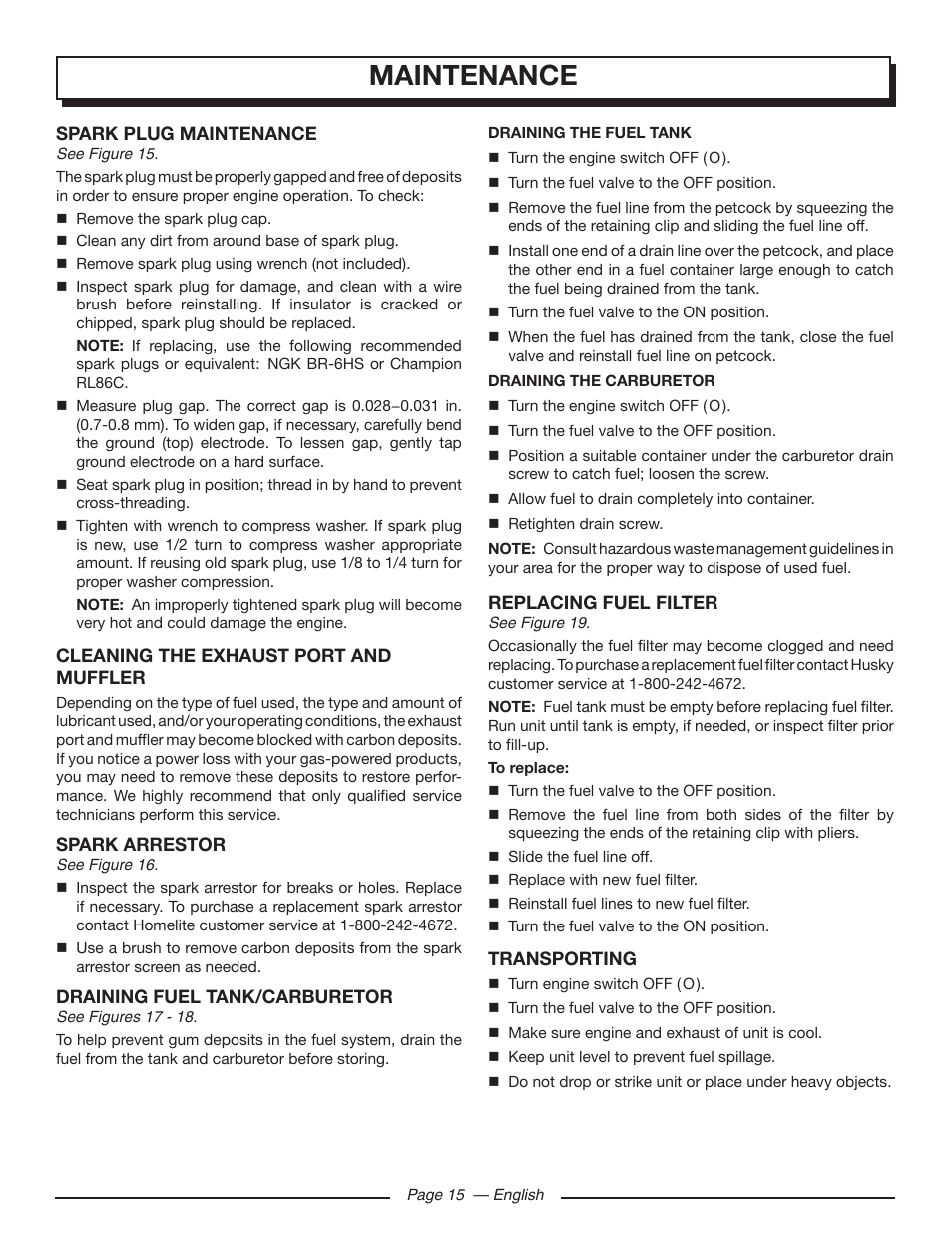 Maintenance | Homelite UT903650 User Manual | Page 19 / 60
