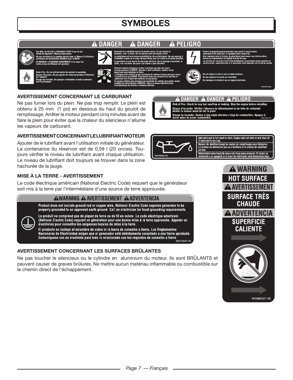 Symboles | Homelite UT903650 User Manual | Page 29 / 60
