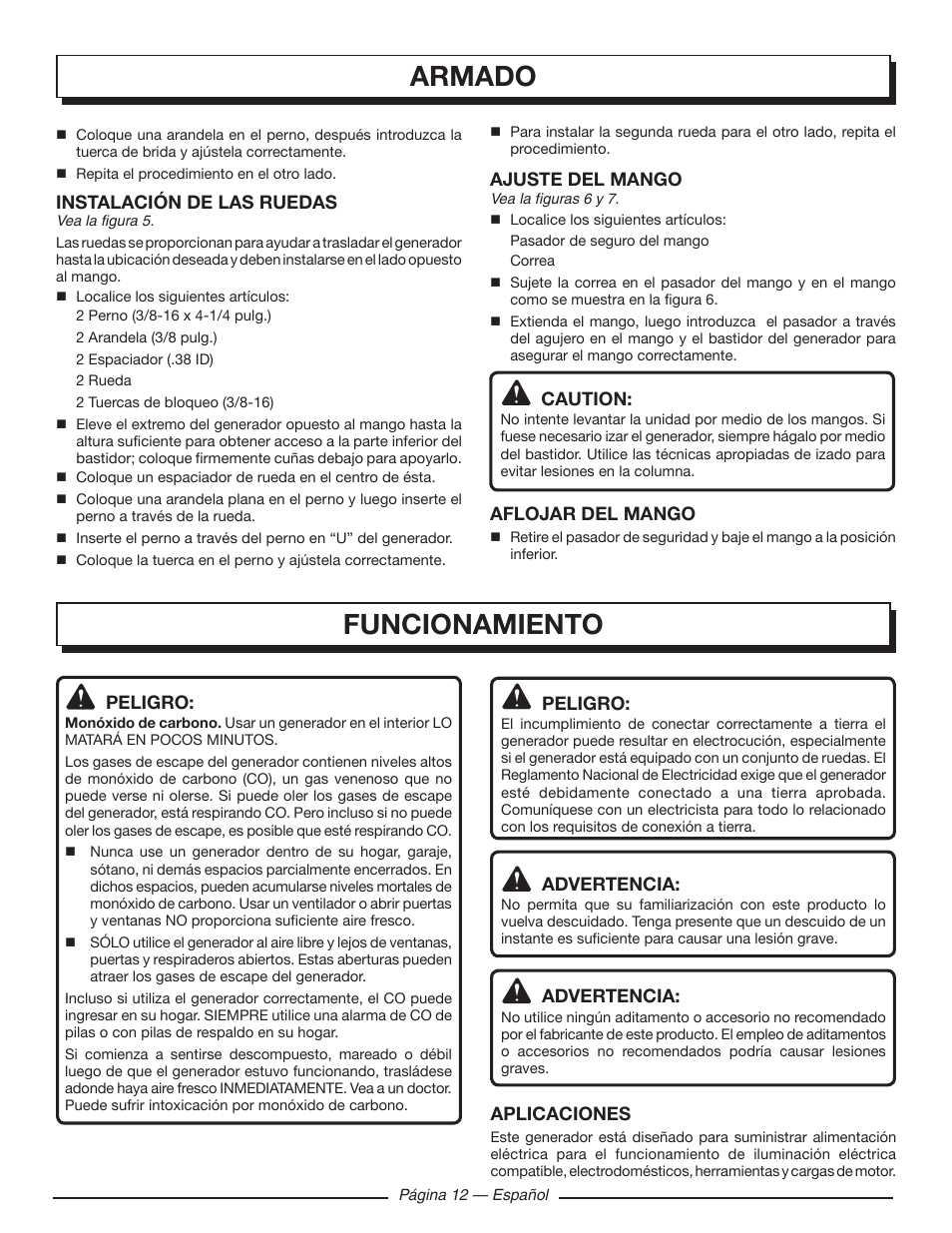 Armado funcionamiento | Homelite UT903650 User Manual | Page 52 / 60