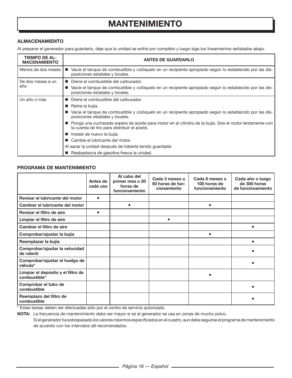 Mantenimiento | Homelite UT903650 User Manual | Page 56 / 60