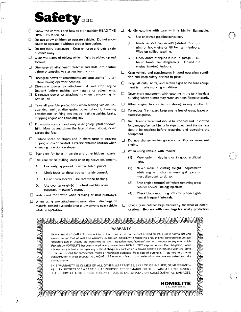 Safety, Homelite | Homelite LM-09904-47 User Manual | Page 2 / 12