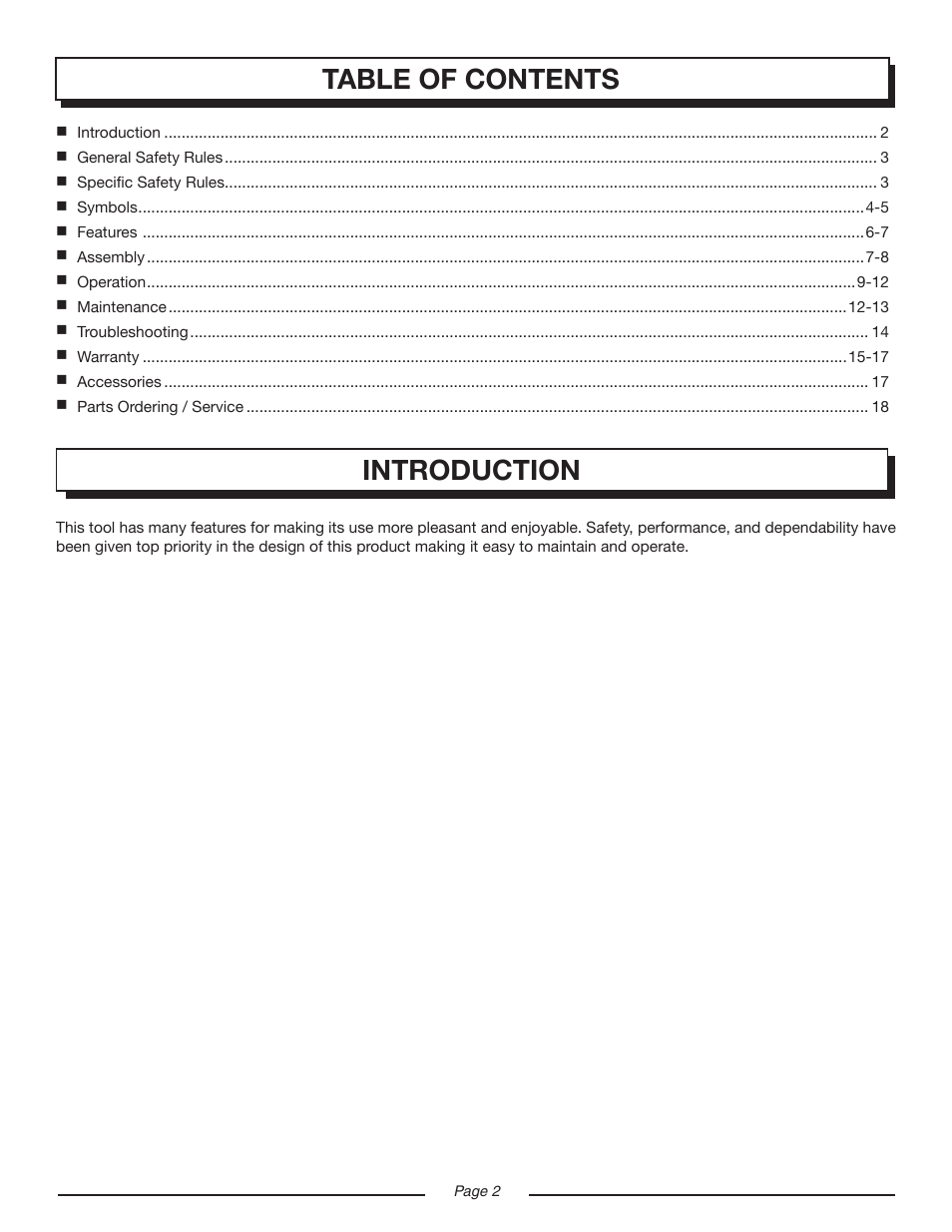 Table of contents introduction | Homelite VAC ATTACK II UT08934D User Manual | Page 2 / 18
