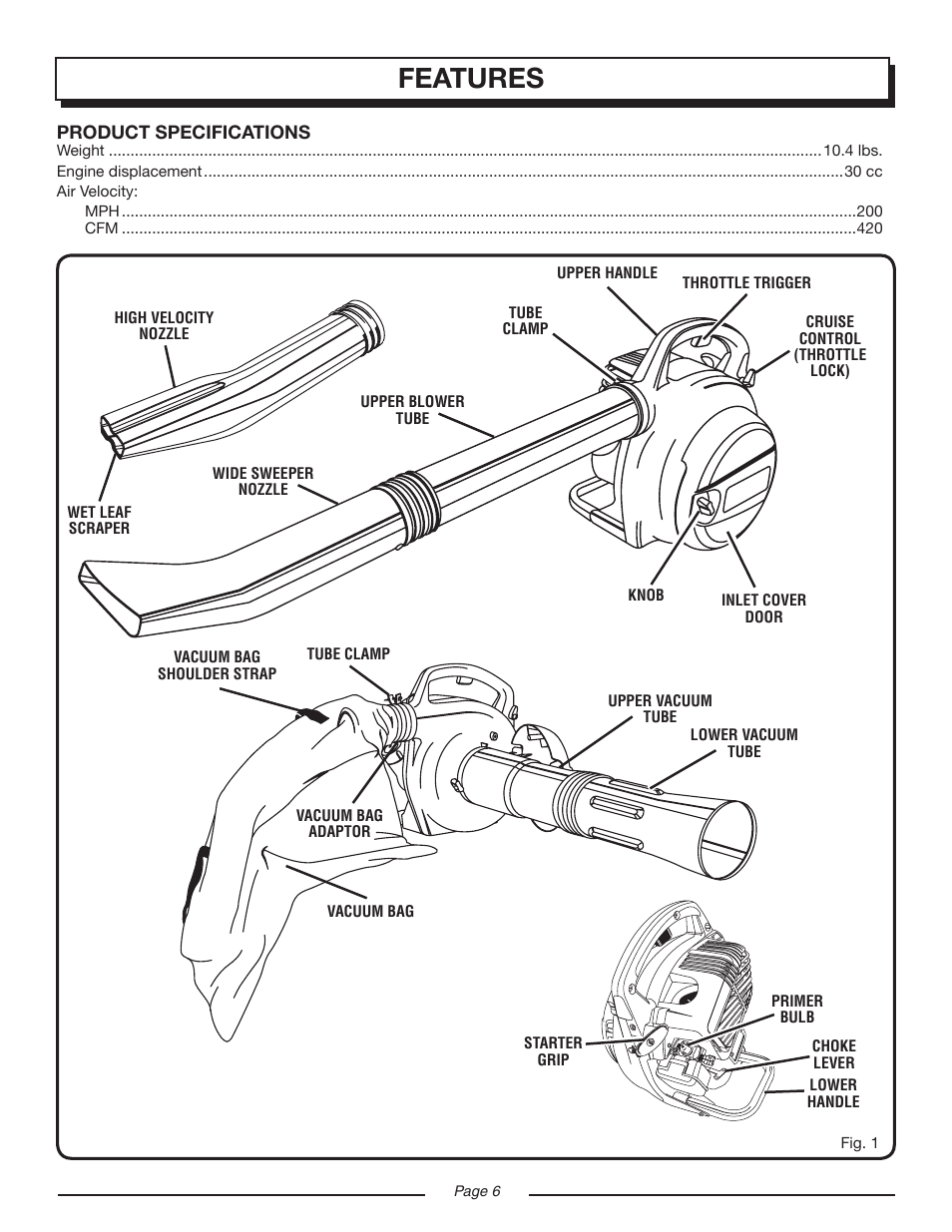 Features | Homelite VAC ATTACK II UT08934D User Manual | Page 6 / 18