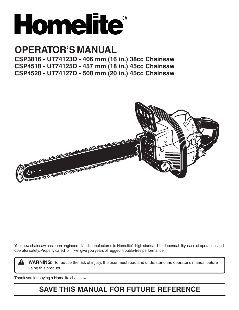 Homelite CSP3816 - UT74123D User Manual | 20 pages