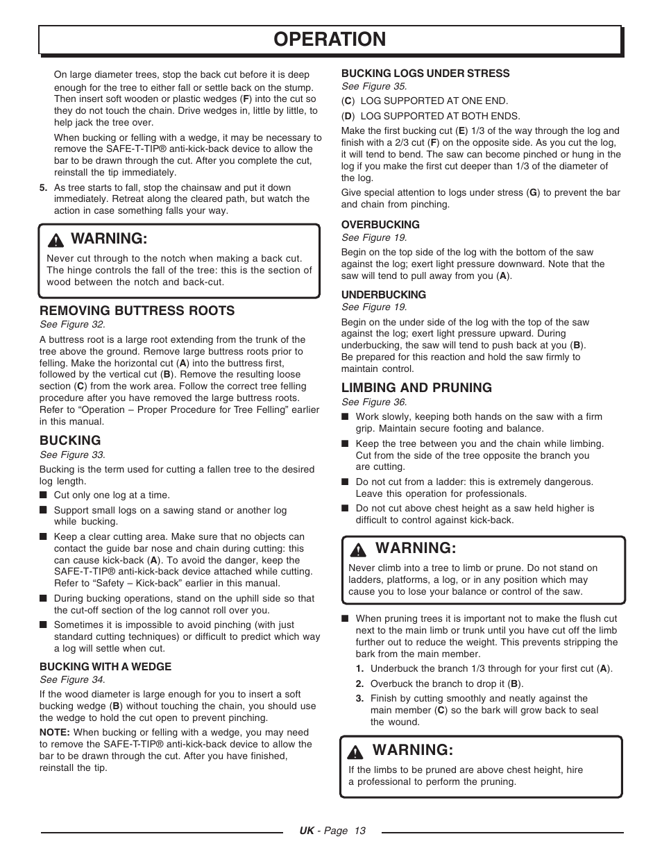 Operation, Warning | Homelite CSP3816 - UT74123D User Manual | Page 13 / 20