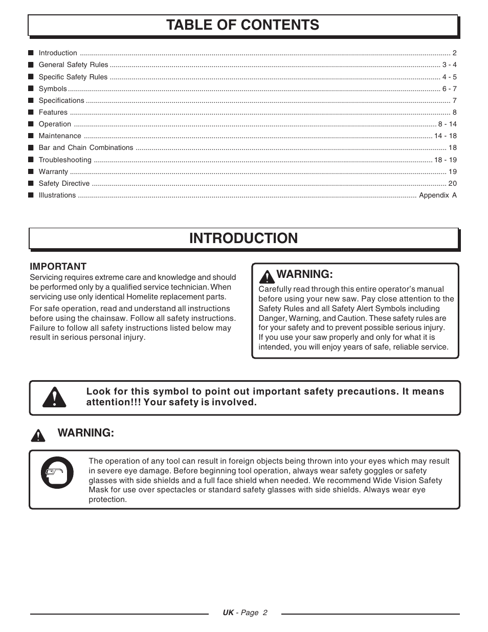 Homelite CSP3816 - UT74123D User Manual | Page 2 / 20