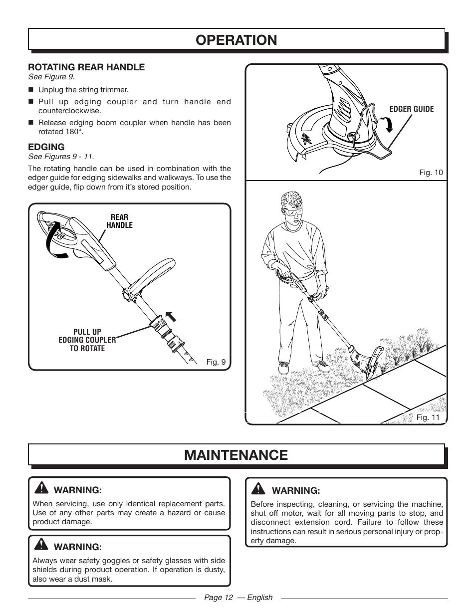 Operation, Maintenance | Homelite UT41110 User Manual | Page 12 / 16