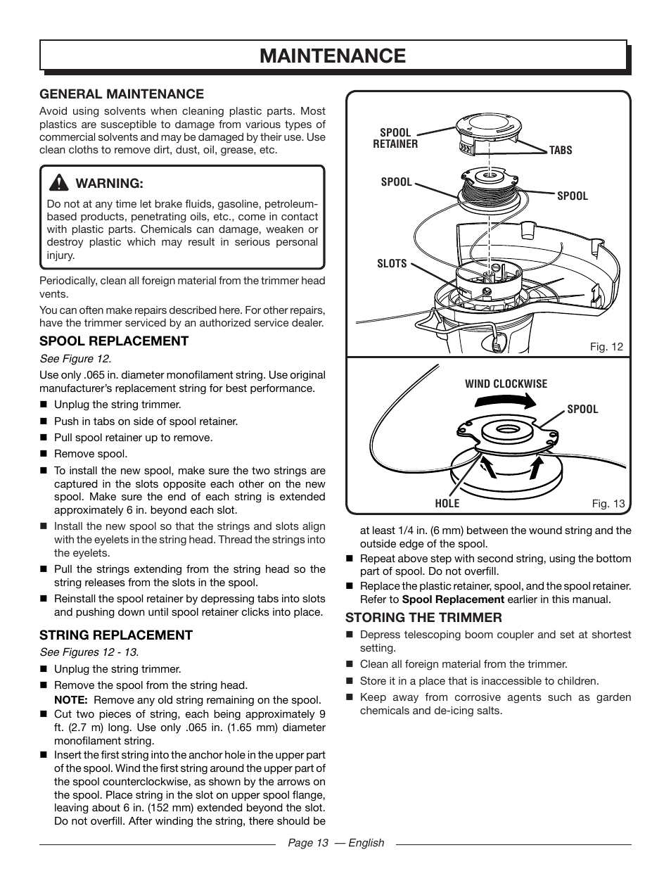 Maintenance | Homelite UT41110 User Manual | Page 13 / 16